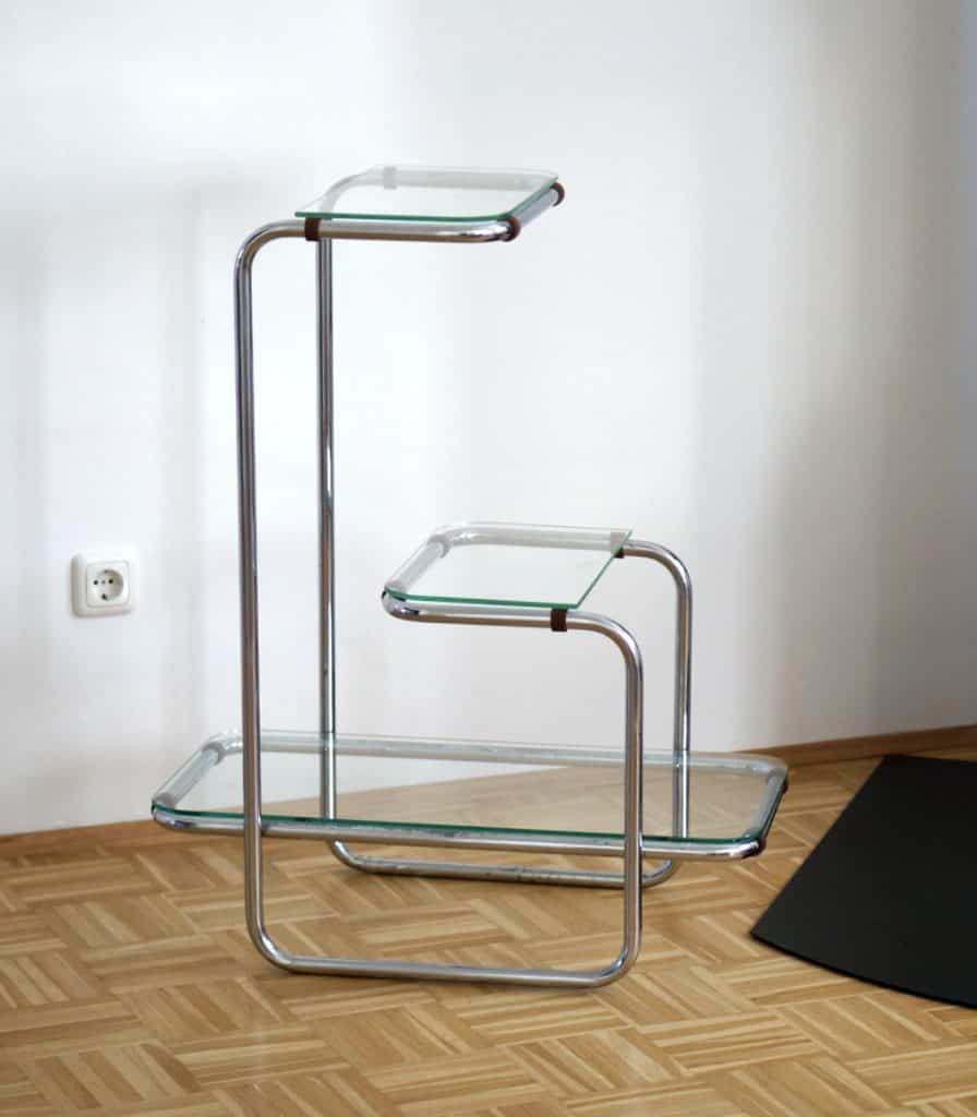 Bauhaus Etagere by Emile Guillot made of chromed steel tubes